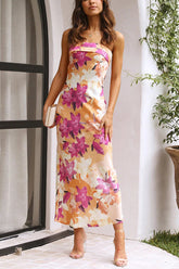 Vestido midi floral sin tirantes y espalda descubierta
